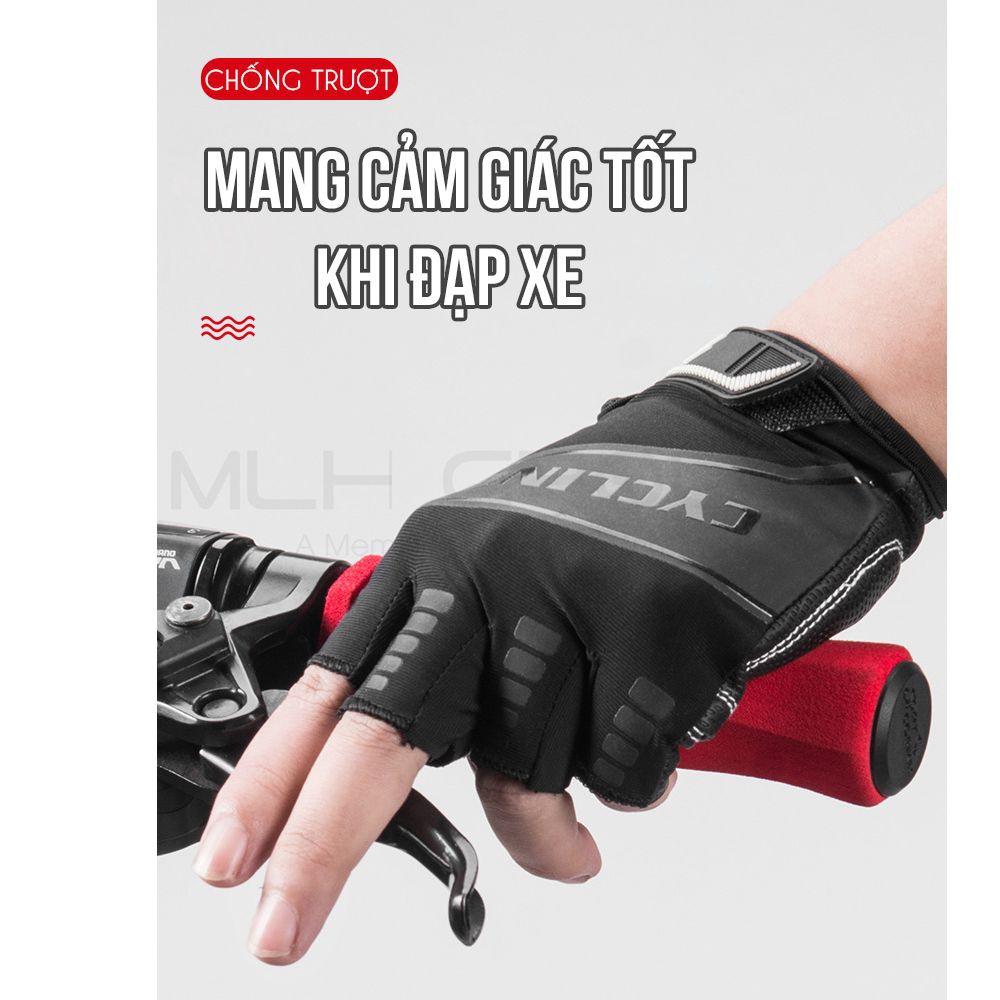 Găng Tay/ Bao Tay Xe Đạp Hở Ngón Thoáng Khí Chống Trượt, Hút Mồ Hôi Cao Cấp Chuyên Dụng Cho Đạp Xe MLH