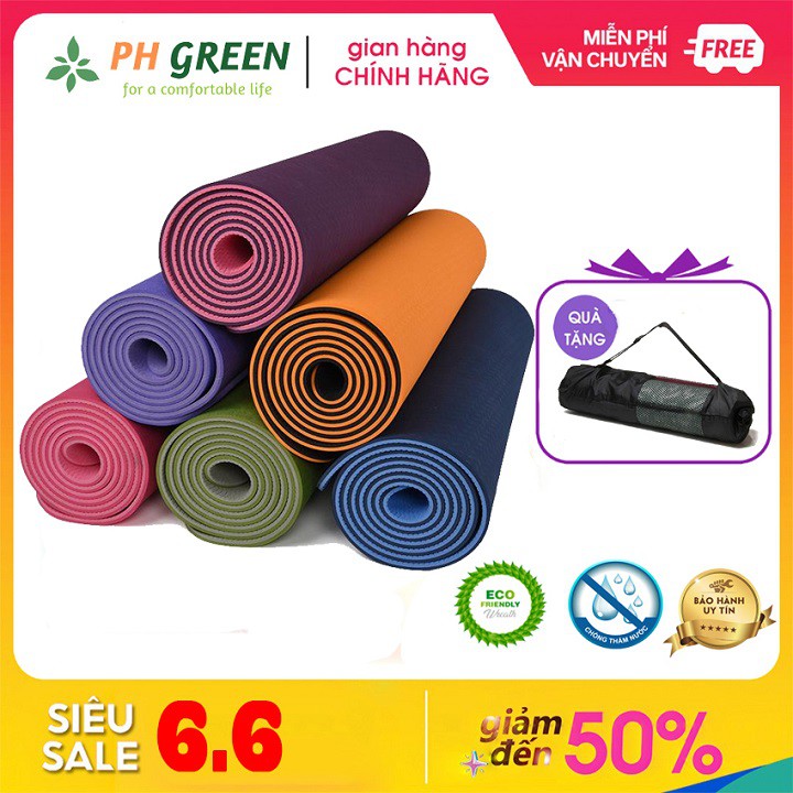 [MUA 2 TẶNG1] Thảm tập yoga 2 lớp 6mm TPE bám dính cao cấp