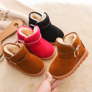 Giày bốt trẻ em cao cổ da lộn lót lông giữ ấm mùa đông phong cách Hàn Quốc cho bé