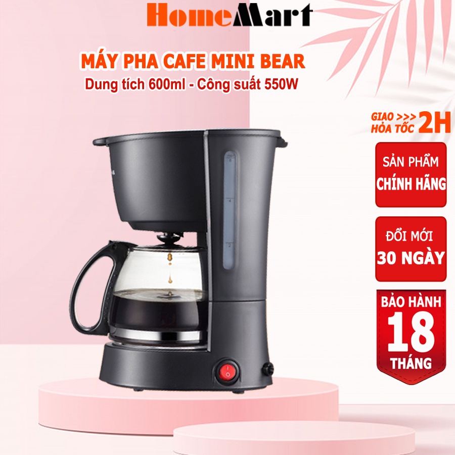 Máy pha cà phê mini Bear, máy pha cafe mini tự động dung tích 600ml, HomeMart – Hàng chính hãng BH 18 tháng