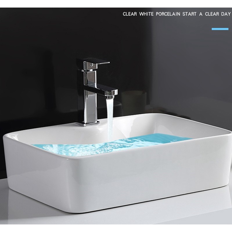 Chậu rửa mặt - Chậu lavabo bàn đá chữ nhật cao cấp (chưa gồm xifon, vòi)