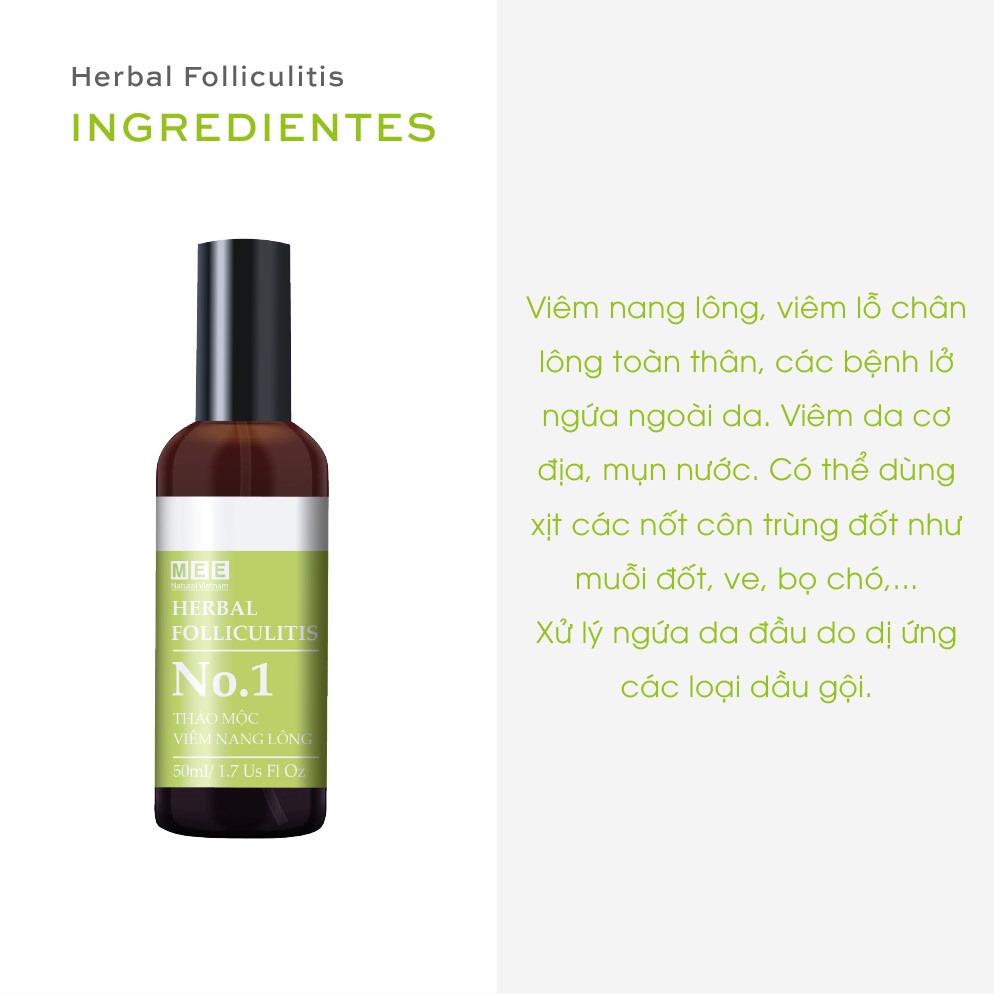 Xịt viêm nang lông - Mee Natural - Thảo mộc thiên nhiên  làm dịu kích ứng, mẩn đỏ Herbal Folliculitis 50ml