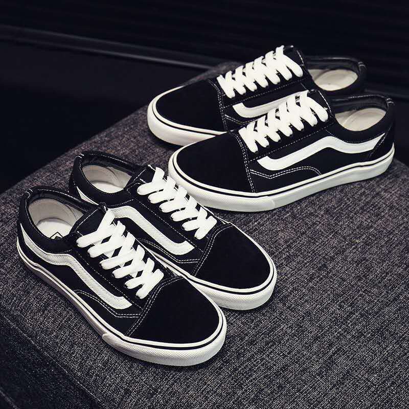 Giày Vans thể thao nam nữ - Giày Sneaker cao cấp full bill box màu đen kẻ trắng nhung nỉ đế đúc chắc chắn, sành điệu D14 | BigBuy360 - bigbuy360.vn