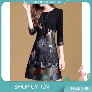 ĐẦM SUÔNG THÊU CHIM HẠC CAO CẤP