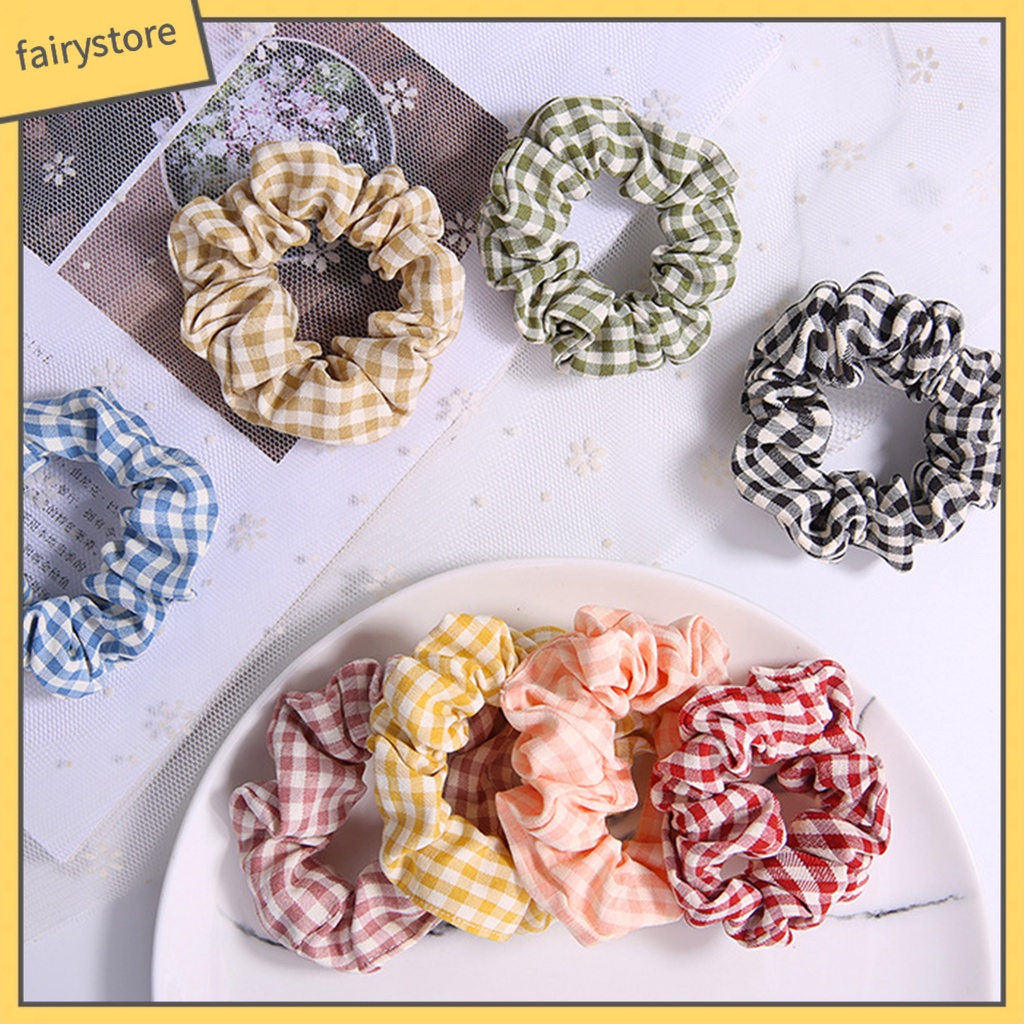 Dây Buộc Tóc Hoạ Tiết Sọc Ca Rô Phong Cách Hàn Quốc