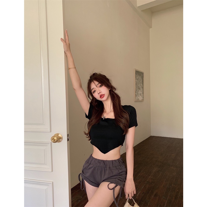 Áo croptop body vạt yếm 2 màu quyến rũ phong cách ulzzang/ Áo crt nữ cộc tay cổ vuông style hàn quốc dễ phối đồ_ranstore | BigBuy360 - bigbuy360.vn