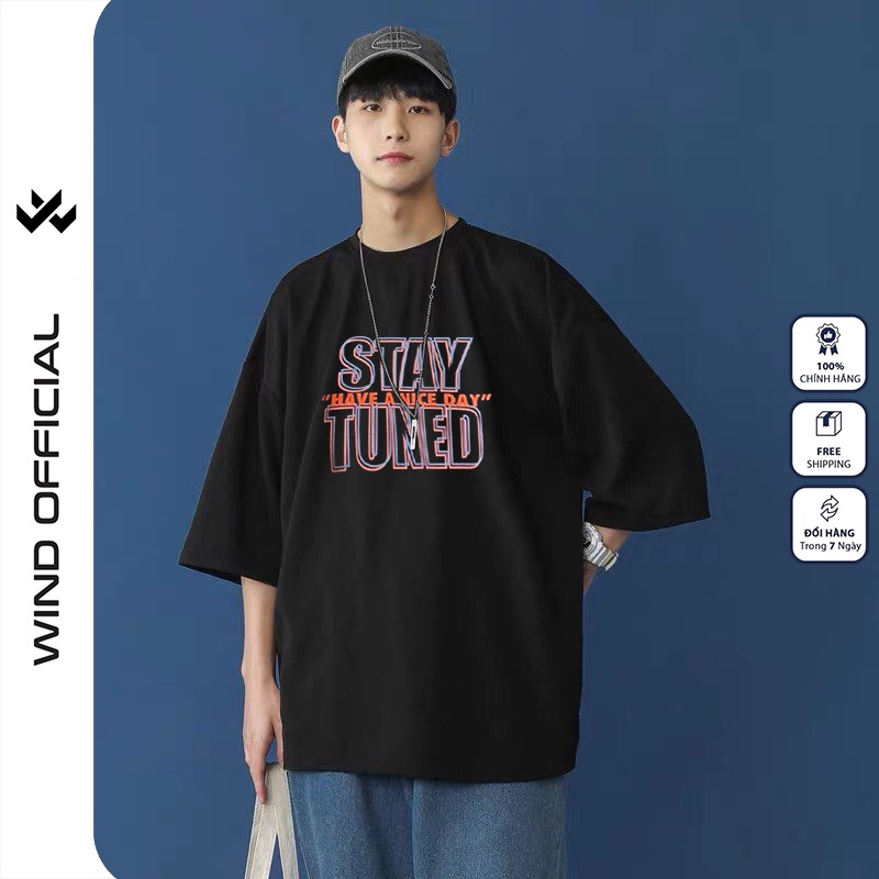 Áo phông tay lỡ unisex WIIS form rộng cotton Stay Tuned thun oversize nam nữ ulzzang