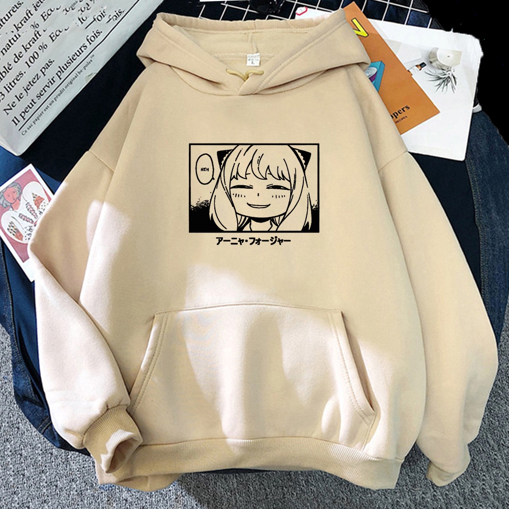 Áo Hoodie Nữ In Chữ Spy x Family Anya Smug Phong Cách Gothic Đường Phố