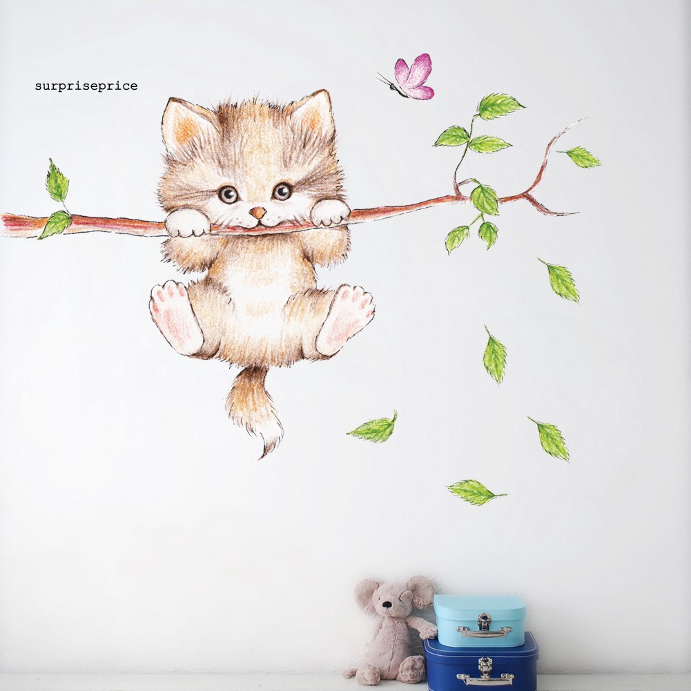 Giấy dán tường trang trí hình mèo hoạt hình dễ thương DIY
