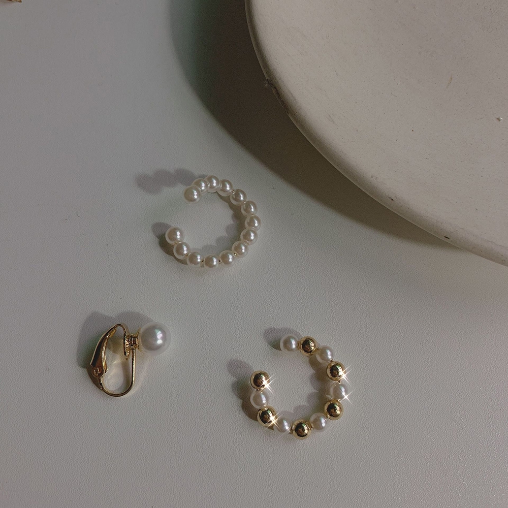 Set 3 khuyên tai xỏ lỗ / kẹp vành phối ngọc trai đơn giản cho nữ