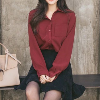 [Mã ladoshop Freeship+ Mua 1 Tặng 1] ÁO SƠ MI TRƠN BASIC MÀU ĐEN, ĐỎ FORM RỘNG OVERSIZE 1 TÚI