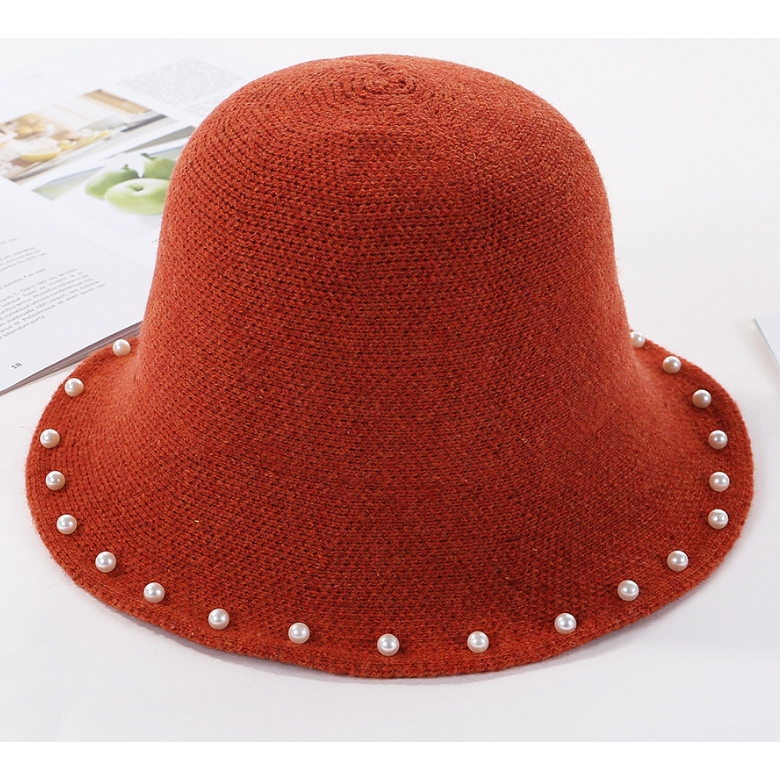 Korean style pearl wide-brimmed hat for women