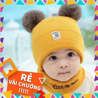 Sét Mũ len 2 quả bông kèm khăn cho bé ( loại khăn ống +mũ)