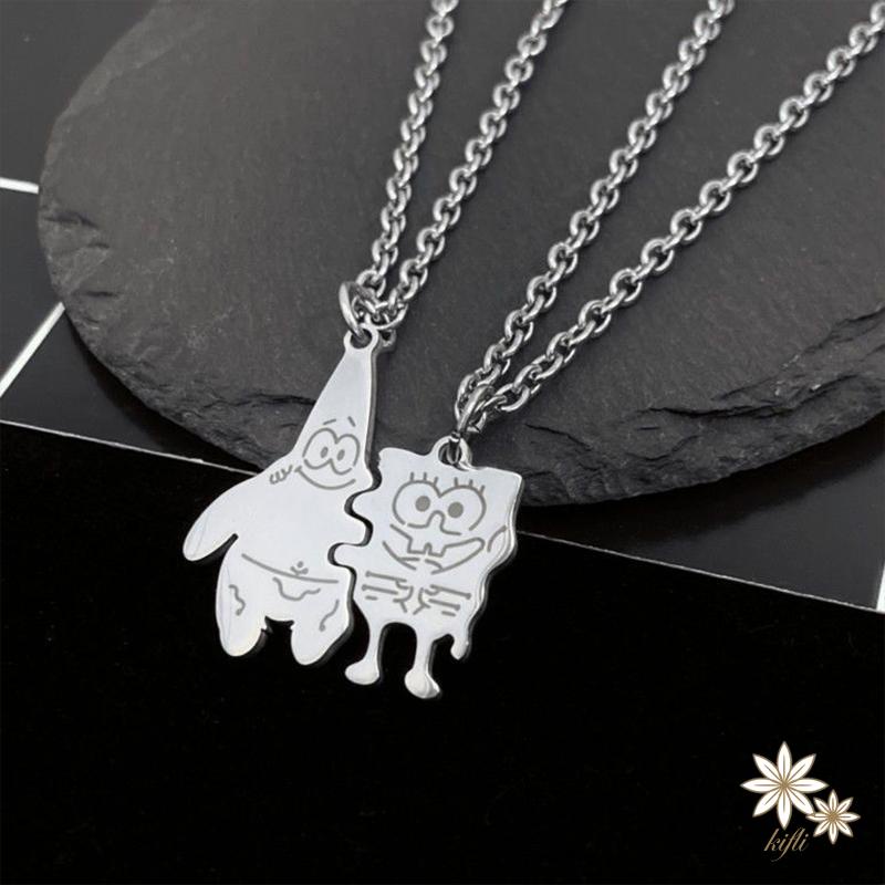 Vòng cổ mặt hình SpongeBob phong cách hip hop đơn giản sáng tạo dành cho cặp đôi bạn thân