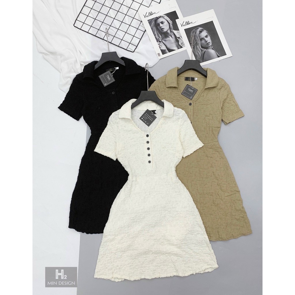 Váy xốp bo chun cổ đức khuy trước