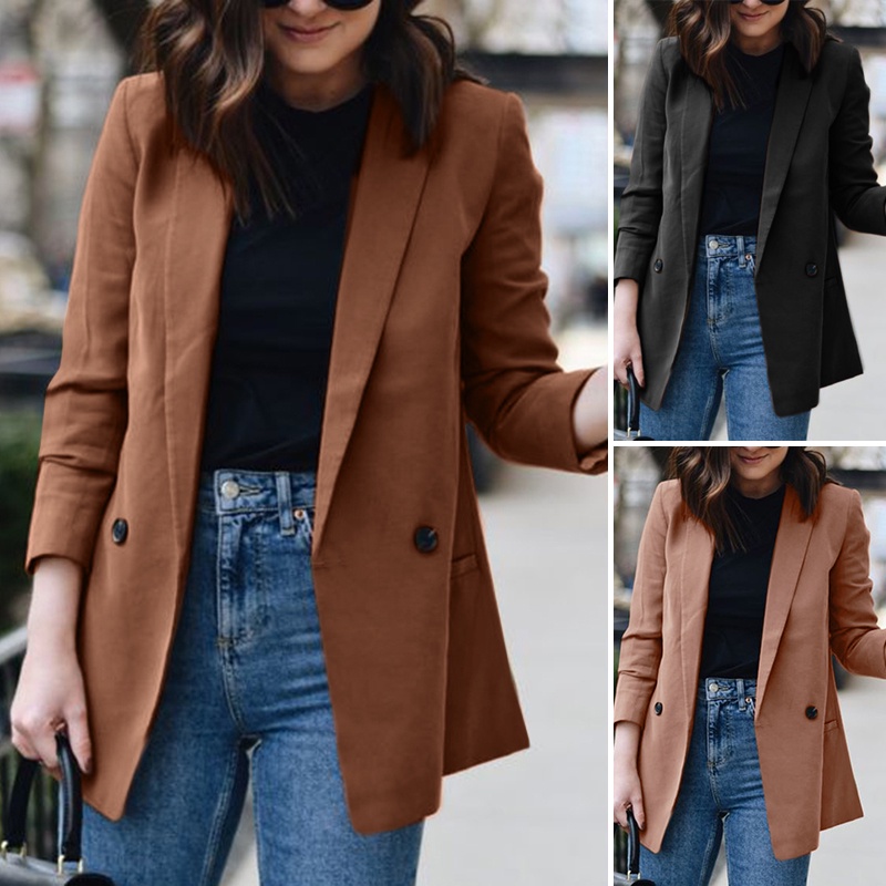Zanzea Áo Khoác Blazer Nữ Dài Tay Màu Trơn Phong Cách Châu Âu