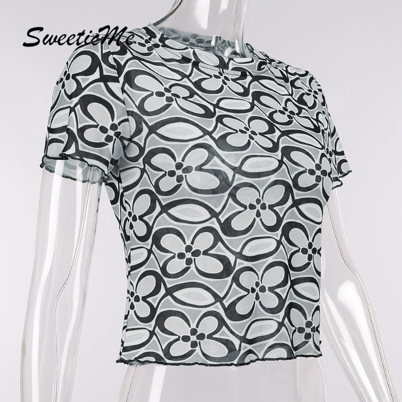 Áo Thun Ngắn Tay In Họa Tiết Hoa Xinh Xắn Dành Cho Nữ