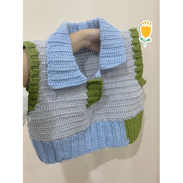 Áo crotop len cổ polo handmade