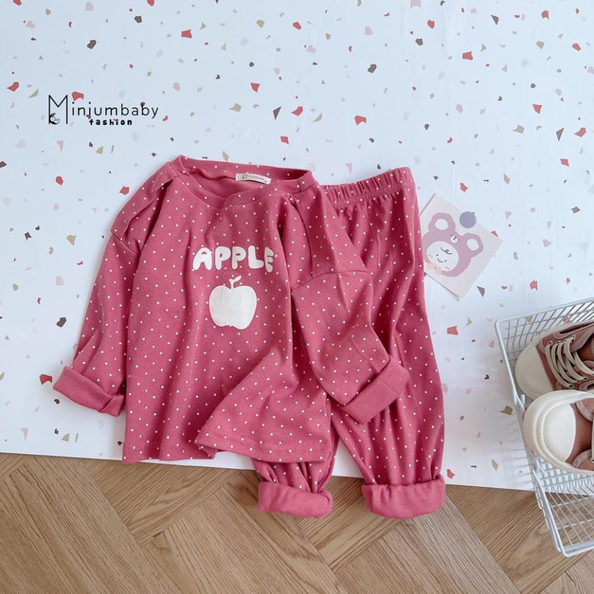 Bộ đồ dài tay quần dài thu đông in quả táo cho bé gái/trai chất liệu 100% cotton, set quần áo trẻ em MiniumBaby-SB1305