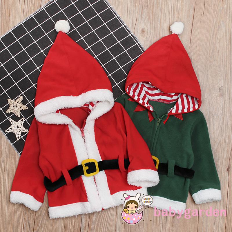 Áo khoác ông già noel tay dài khóa kéo có mũ trùm đầu cho bé 6 tháng - 5 tuổi