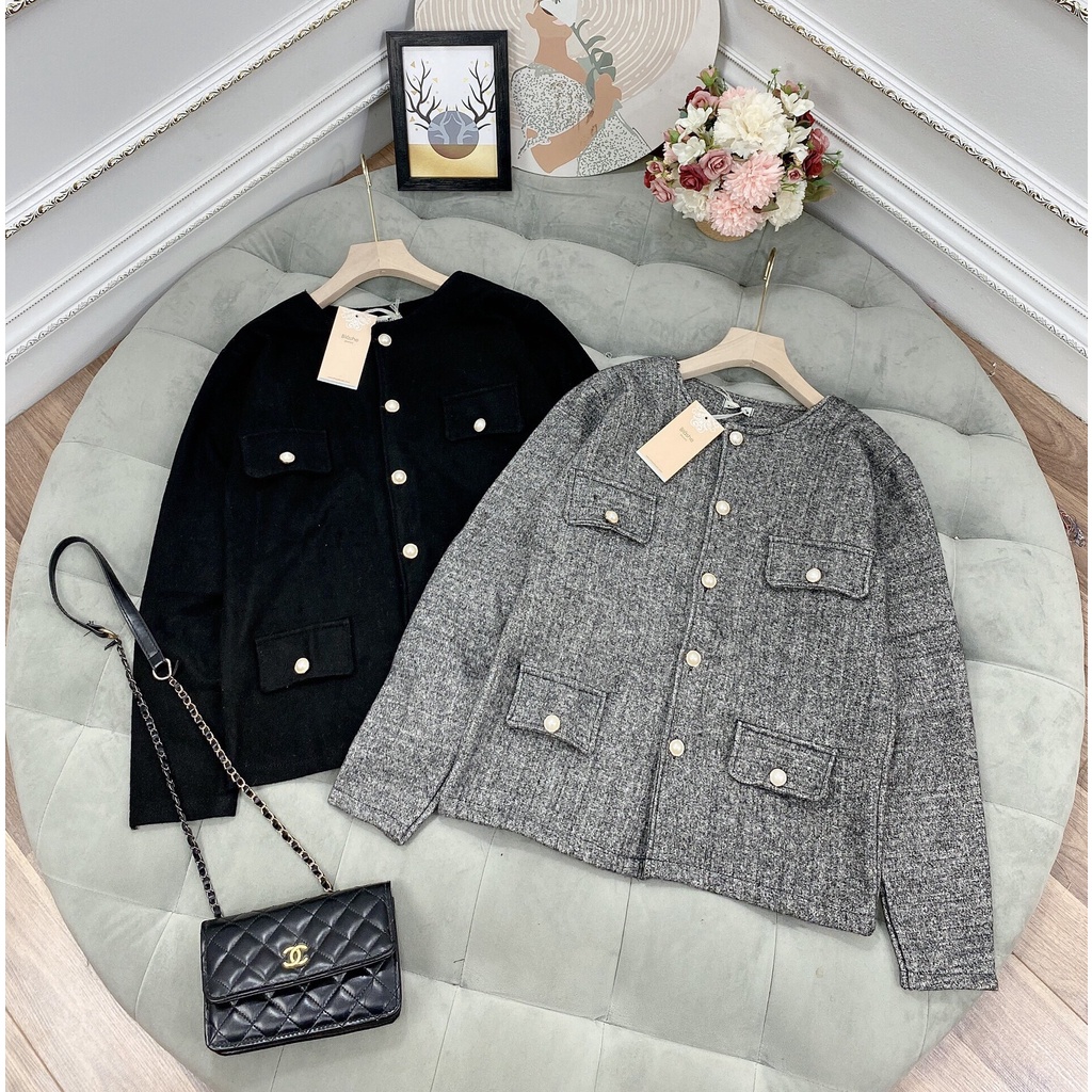 Áo dạ nữ tiêu túi cúc ngọc 2 màu sang chảnh. Chất liệu dạ dày dặn, mềm mịn, dáng đứng hàng QC L1. | BigBuy360 - bigbuy360.vn