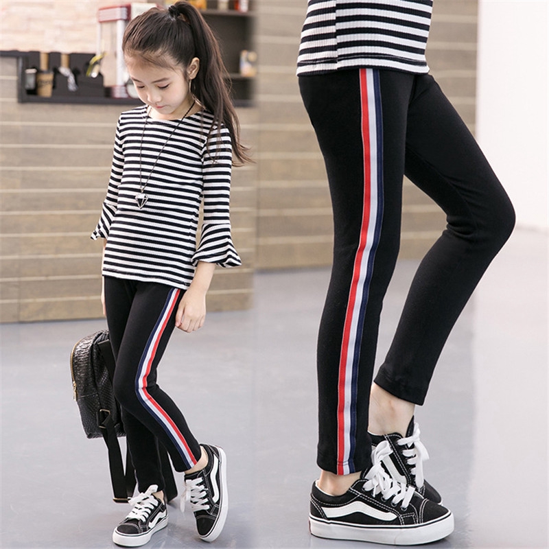 Quần legging dài thể thao họa tiết kẻ sọc thời trang cho bé gái 3-12 tuổi