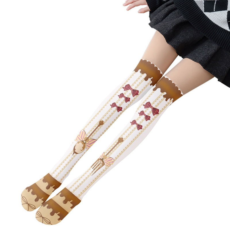 Xiangbao Vớ Lolita Dài Ngang Đùi In Họa Tiết Dâu Tây Muỗng Nĩa Dễ Thương Cho Nữ