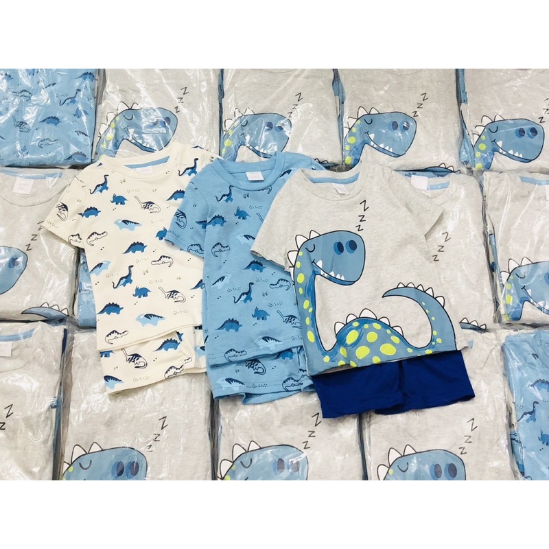 Set 3 bộ short cotton khủng long bé trai