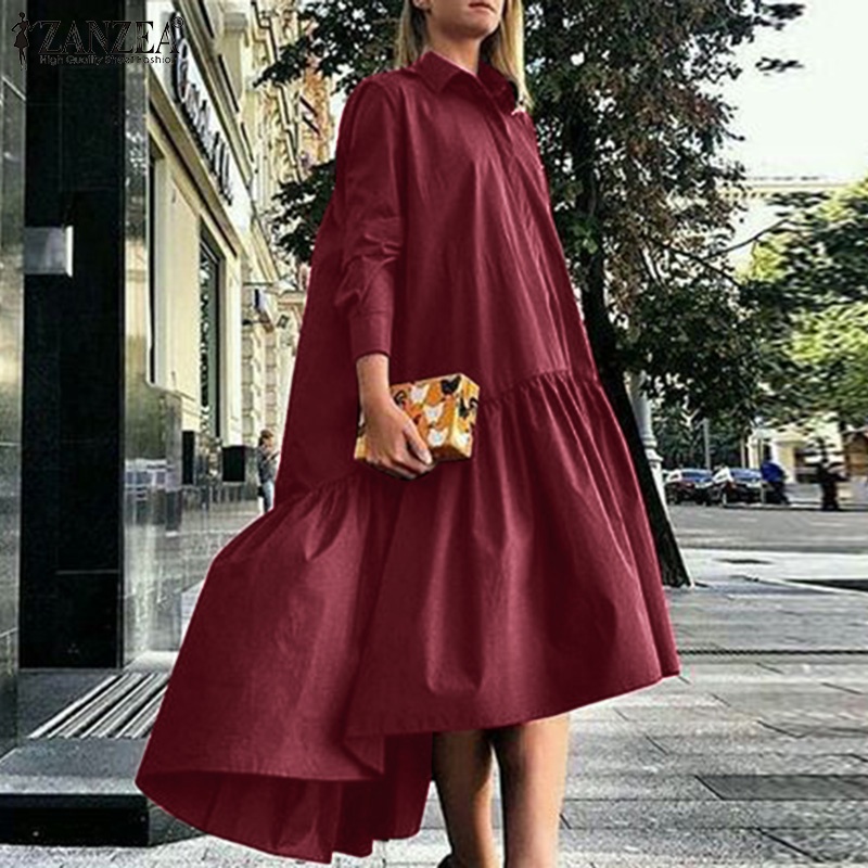 Đầm Zanzea tay dài dáng rộng phong cách Châu Âu sành điệu cho nữ