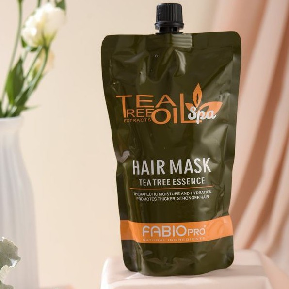 Hấp Túi Phủ Lụa Siêu Mềm Mượt FABIO Tea Tree Essence Hair Mask 500ml - Mặt nạ ủ tóc tinh chất trà xanh