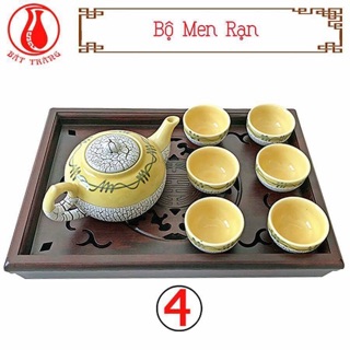 Bộ ấm chén men rạn tròn bát tràng