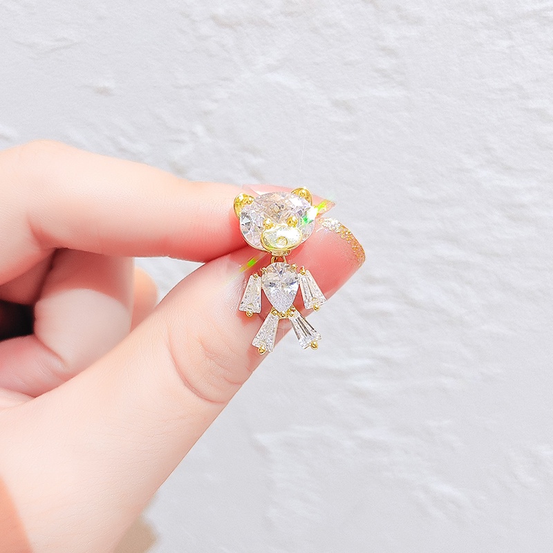 [Jiudolan] Ghim Cài Áo Hình Gấu Hoạt Hình Đính Đá Zircon Sáng Bóng Phong Cách Hàn Quốc Cho Nữ