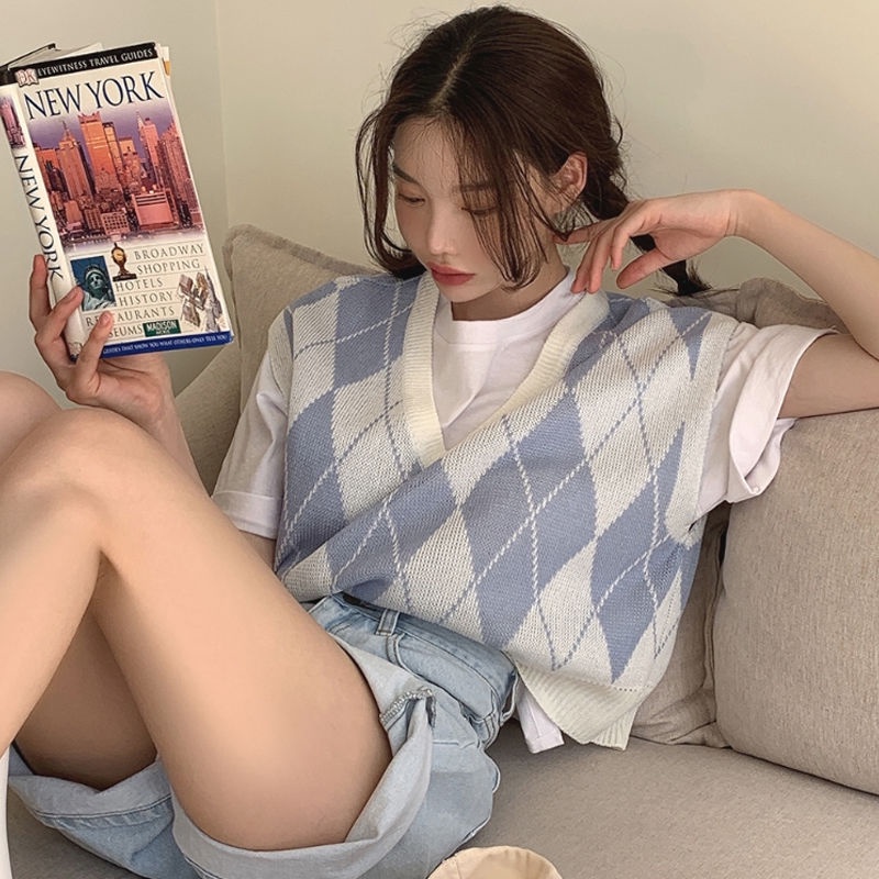 Set Áo Thun Dài Tay Cổ Chữ v + Áo Khoác Ngoài Không Tay Thiết Kế Mới Thời Trang Mùa Xuân Thu Dành Cho Nữ