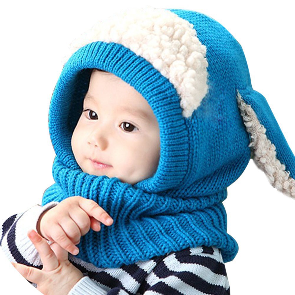 [FAS] Mũ len liền khăn choàng cổ tai cừu siêu cute cho bé