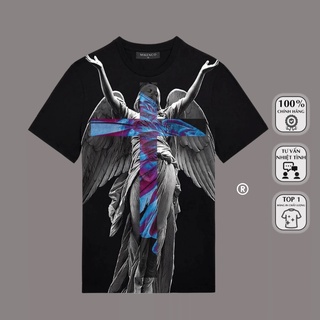 Áo thun ngắn tay , áo phông MIKENCO in phun hình thiên thần trắng chất cotton mát mịn thấm hút mồ hôi