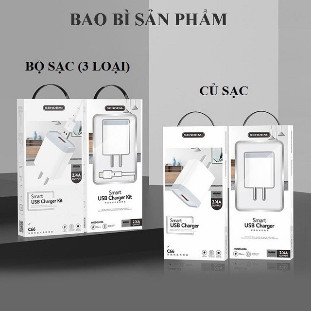 [Mua 5 cái Giá Sỉ] Bộ củ cáp sạc nhanh C66, với 3 loại dây sạc Lightning, Micro, TypeC Bảo hành 12 Tháng 1 đổi 1