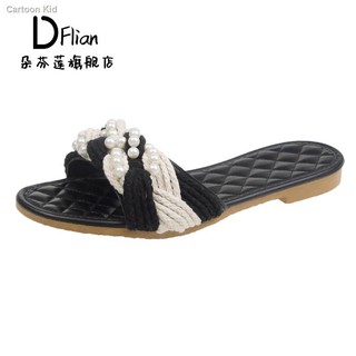 Dép Quai Ngang Đính Ngọc Trai Giả Thời Trang Cho Nữ