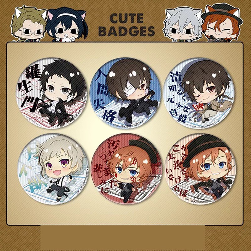 (BÀN CỜ) Huy hiệu cài áo in hình BUNGOU STRAY DOGS phụ kiện cài áo anime chibi xinh xắn dễ thương
