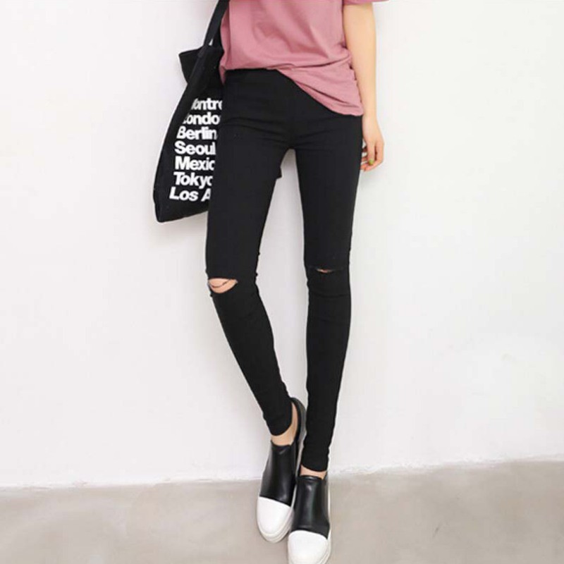 Quần dài form ôm rách gối màu trơn năng động cho nữ