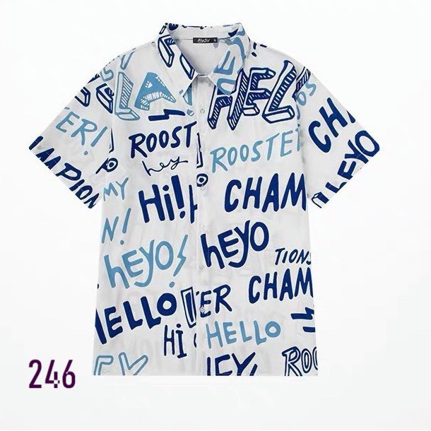 Áo Sơ Mi Nam Nữ Ngắn Tay Cổ Bẻ 246 In Họa Tiết Hi Hello Chất Vải Thoáng Mát  Mẫu Siêu Cute - Hazo