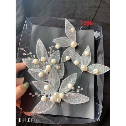 Cài Hình Lá Đính Hạt Trai
