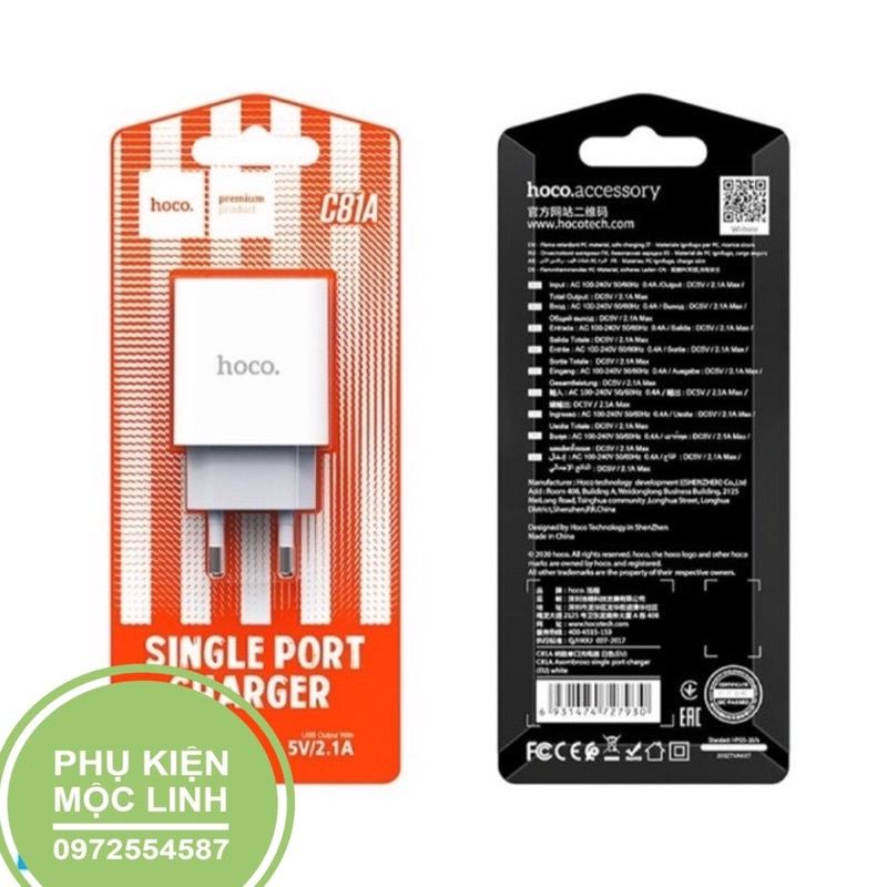 Củ Sạc Hoco C81A 1 Cổng USB (-Micro- TypeC )