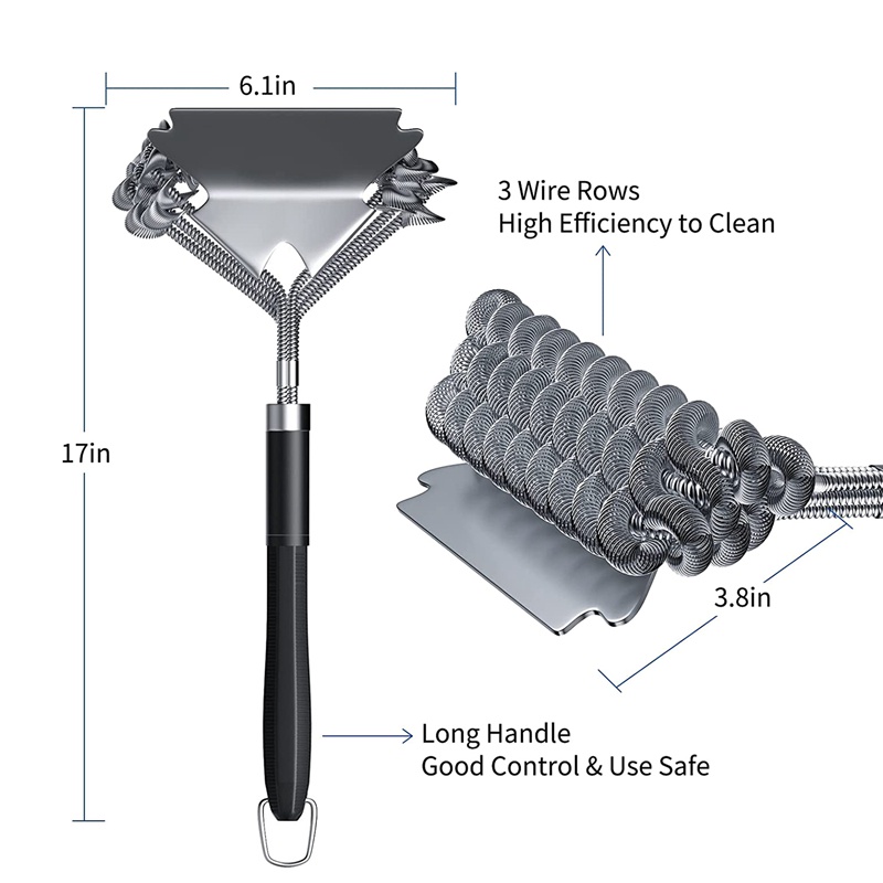 Bộ Cọ Và Dụng Cụ Cạo Làm Sạch Vỉ Nướng BBQ Bằng Thép Không Gỉ An Toàn