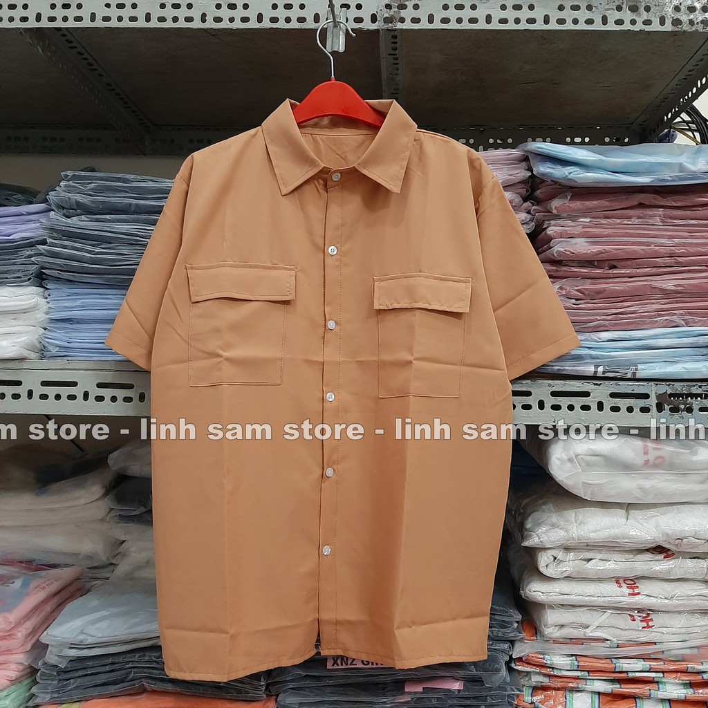 Áo sơ mi nữ cổ bẻ tay ngắn - lỡ phong cách ulzzang form freesize dáng rộng unisex mặc cặp, nhóm, couple TRƠN HAI TÚI