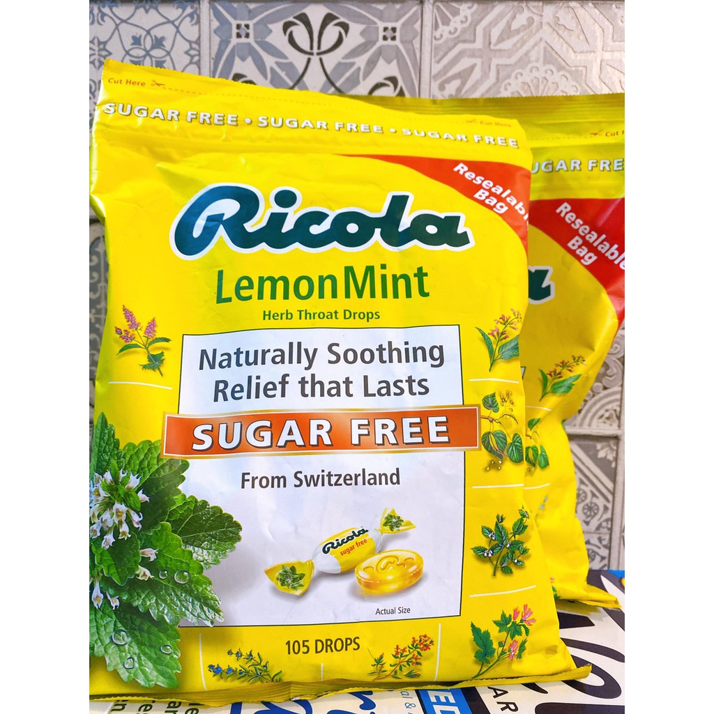 Kẹo ngậm ho không đường Ricola Lemon Mint Sugar Free 105 viên