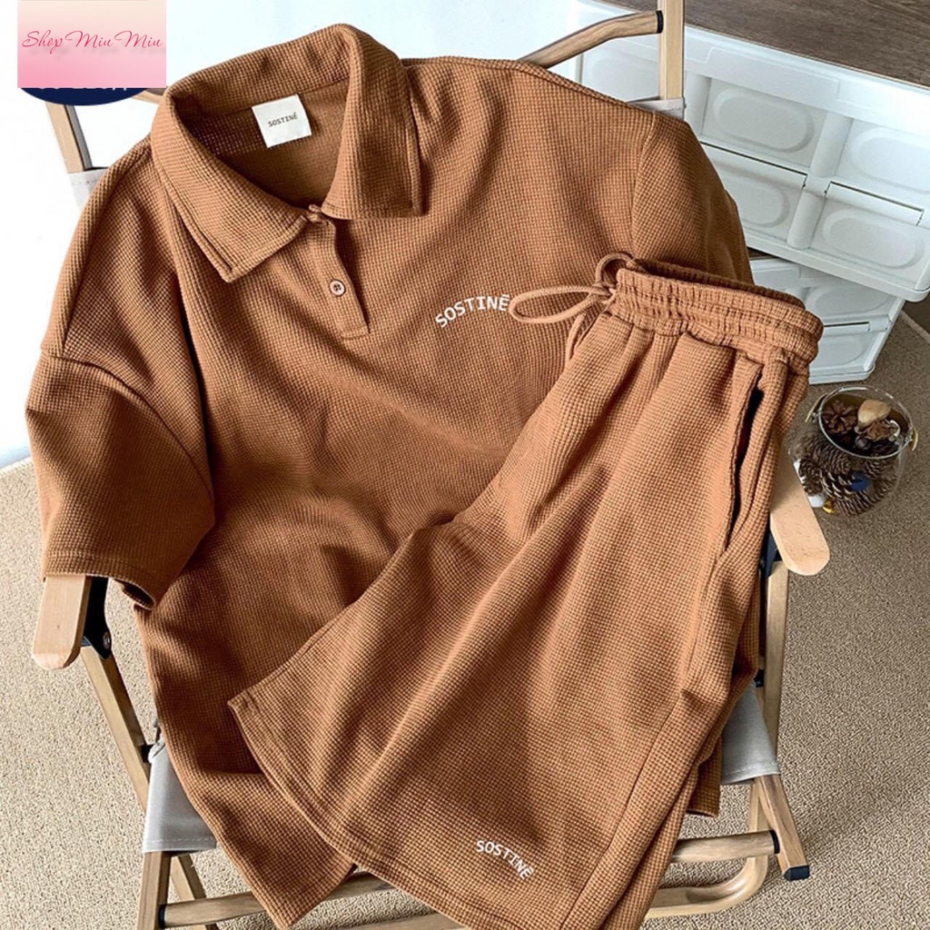 Set Đồ Nam Nữ Unisex Form Rộng, Áo Polo Kèm Quần Short Đùi, Chất Liệu Cotton Tổ Ong