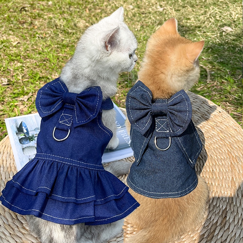 Nơ Thời Trang Thú Cưng Váy Denim Mèo Và Chó ở Ngực Và Lưng + Khóa Kéo Vừa Và Lớn đi Ra Ngoài Cung Cấp Cho Ngực Và Lưng