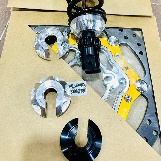 Chén Phuộc RCB gắn Phuộc Sau RCB - 2 Màu: Trắng CNC &amp; Đen ANOT, CNC nguyên khối, lên Màu ANOT Đen rất đẹp