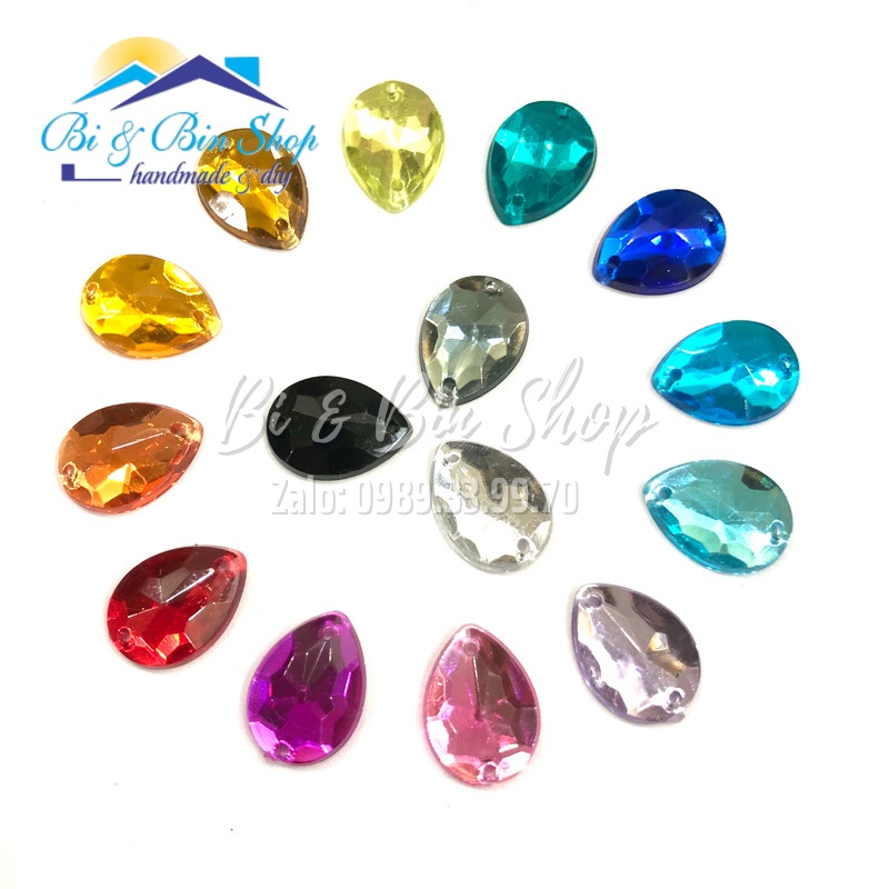 72 Viên Đá Kết Giọt Nước 10x14mm Đính Kết Trang Phục Thời Trang, Làm Phụ Kiện Handmade