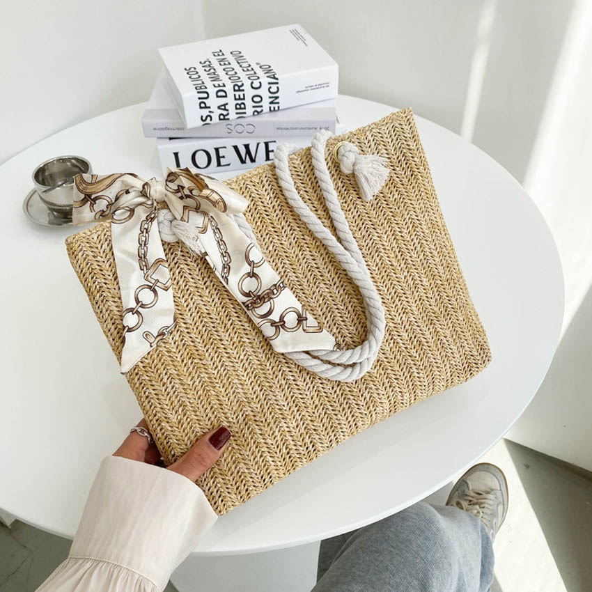 Túi xách nữ đeo vai dễ thương T1044 NASI Store túi cói cầm tay mẫu mới đẹp có dây kéo thời trang